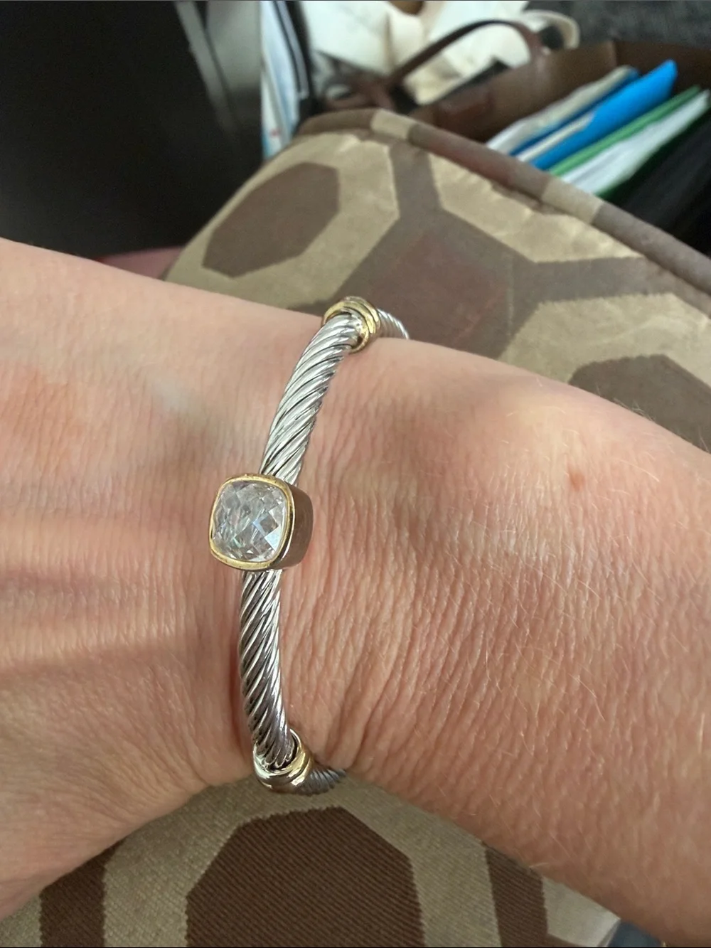 Trendy boutique Silver and Gold Twisted Cable Cuff Bracelet